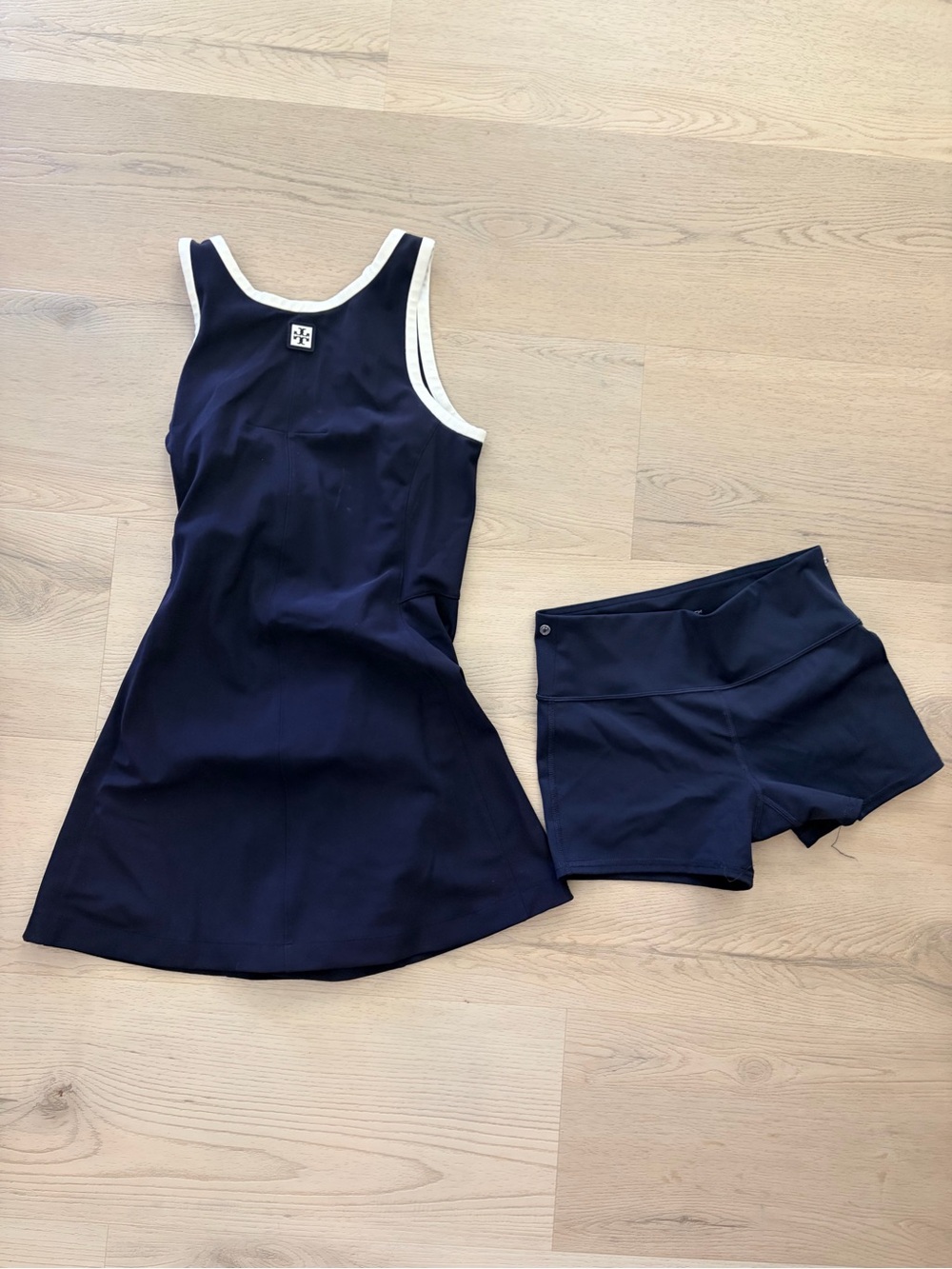 Tory Burch Navy Girls Active One-Piece Dress with Built-In Shorts